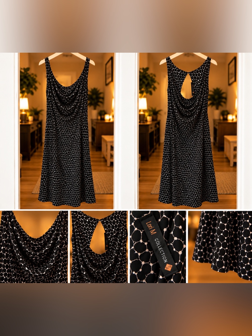 Black Geo Drape-Back Dress